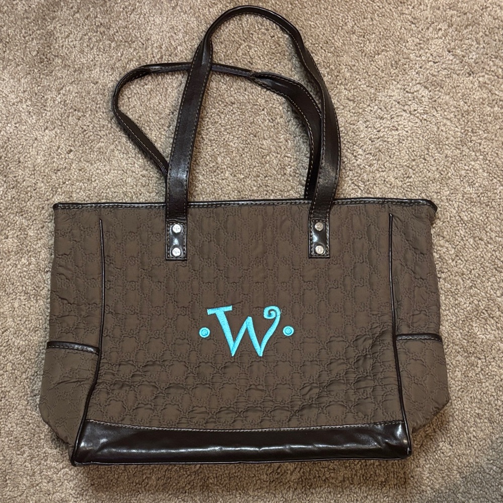 Thirty-One Brown Tote with Teal Accent